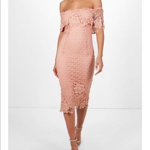 Pink / Blush Lace Midi Fitted / Bodycon Dress